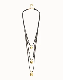 Multi strand leather necklace with three spheres