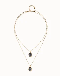 Multi strand necklace with two black oval faceted crystals