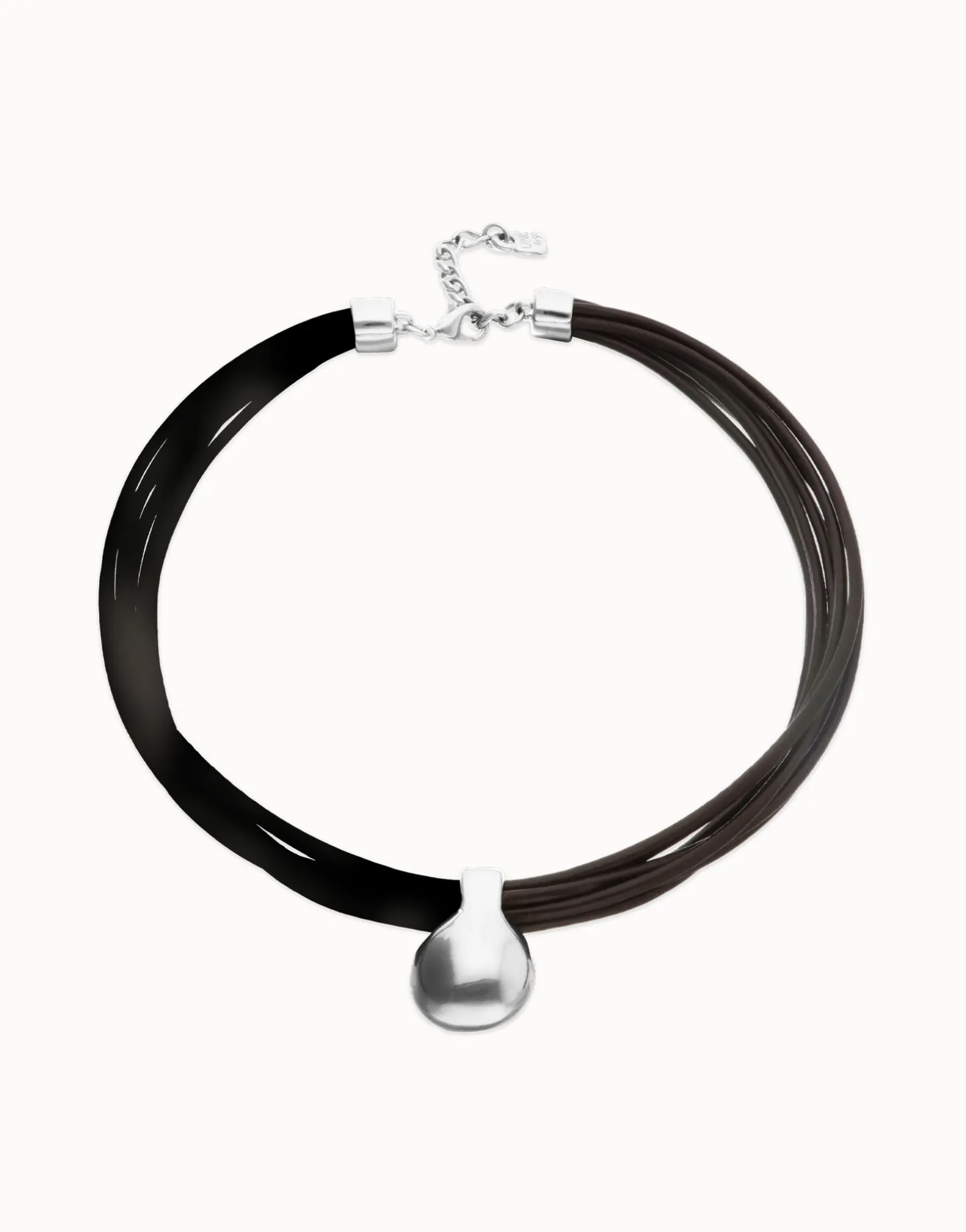 Multistrand short leather necklace with large sphere