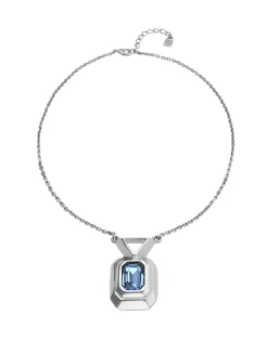 Necklace with rectangular blue faceted crystal