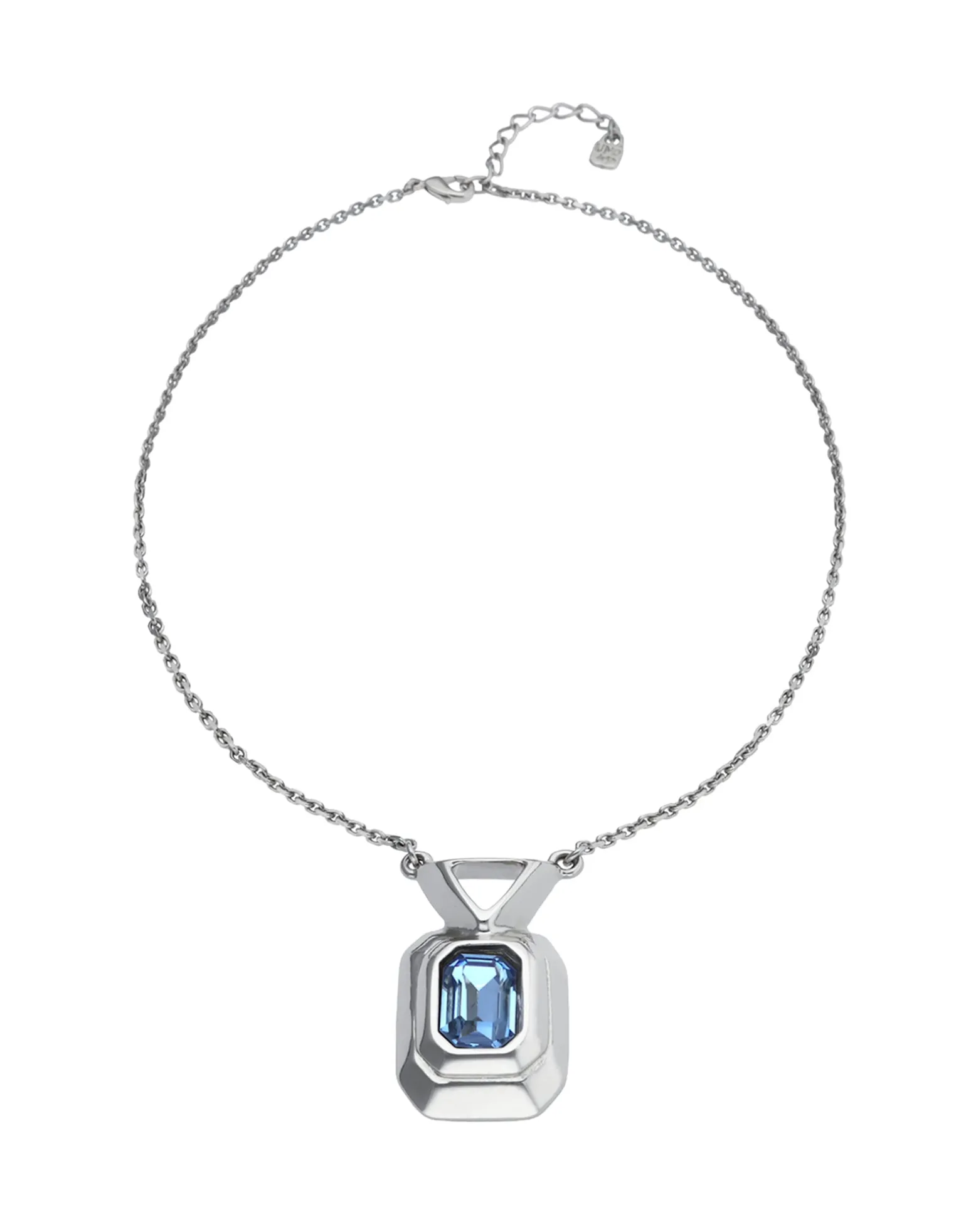Necklace with rectangular blue faceted crystal