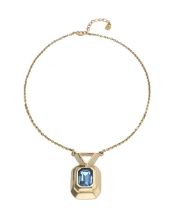 Necklace with rectangular blue faceted crystal