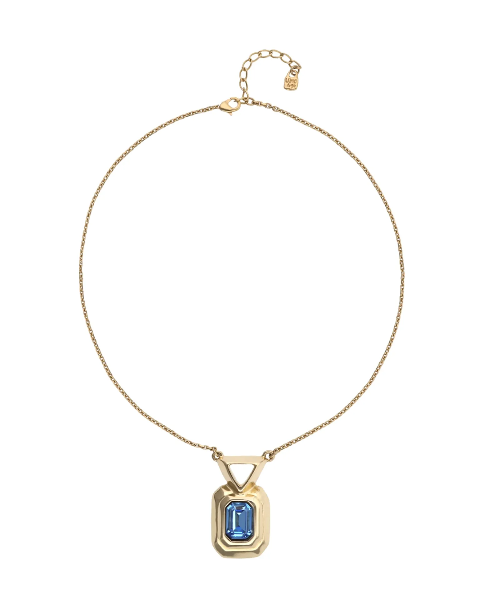 Necklace with rectangular blue faceted crystal