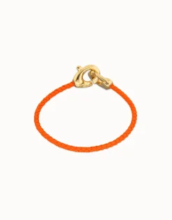 Orange leather bracelet with interlocking carabiner