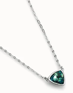 Pendant chain link necklace with green crystal