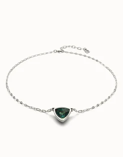 Pendant chain link necklace with green crystal