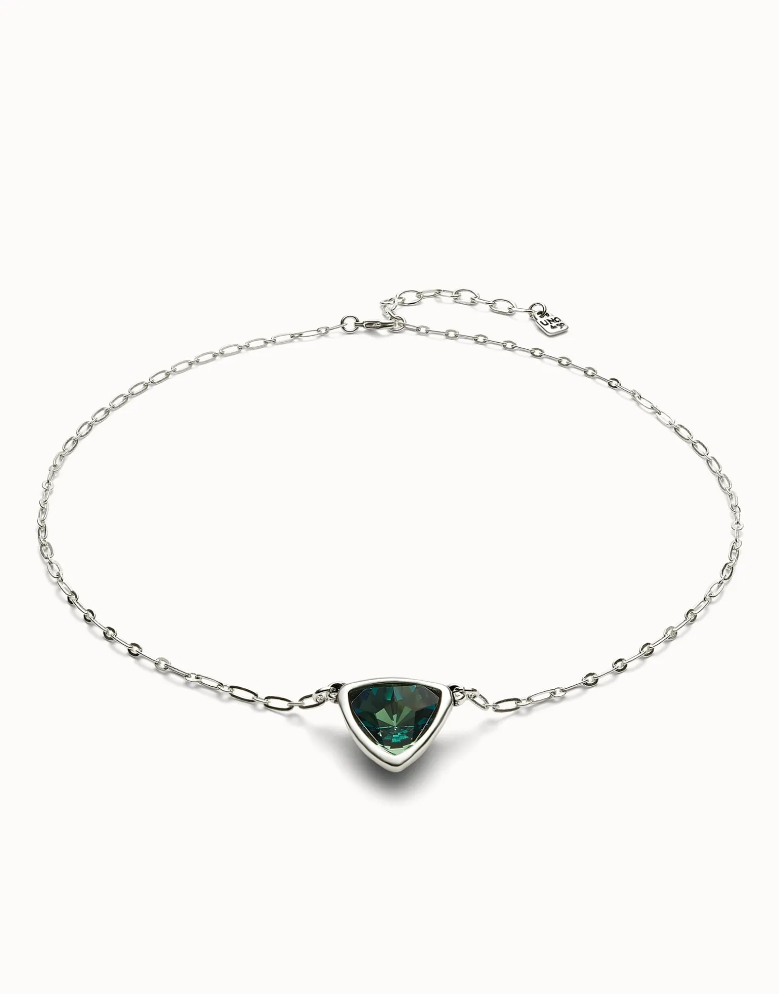 Pendant chain link necklace with green crystal
