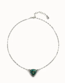 Pendant chain link necklace with green crystal