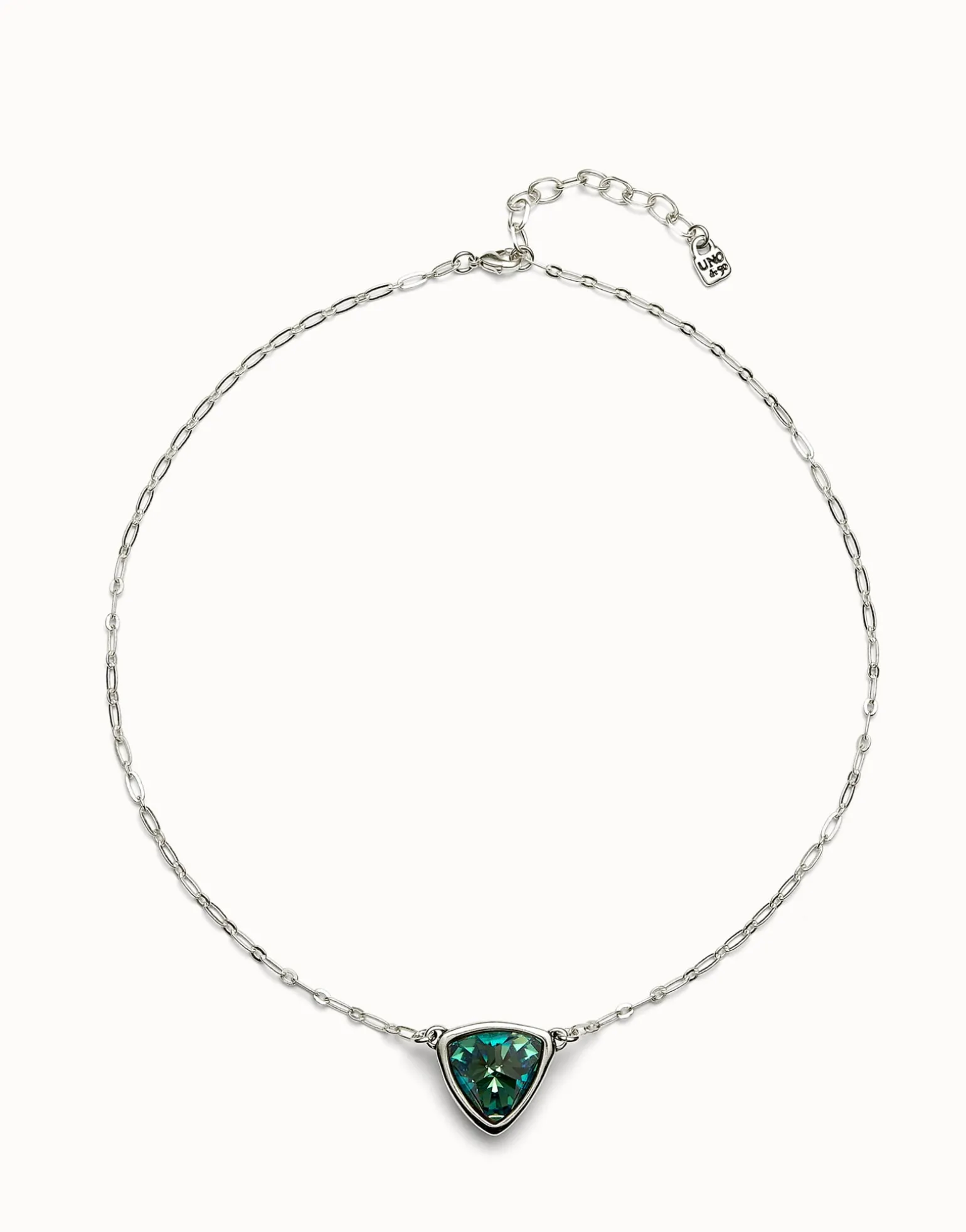 Pendant chain link necklace with green crystal