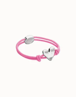 Pink elastic thread bracelet with heart charm