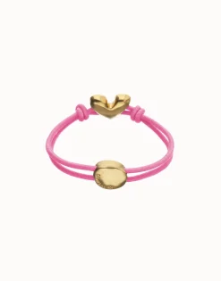 Pink elastic thread bracelet with heart charm