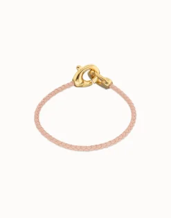 Pink leather bracelet with interlaced carabiner