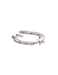 Pink silk thread and metal bracelet with starfish