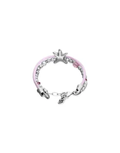 Pink silk thread and metal bracelet with starfish