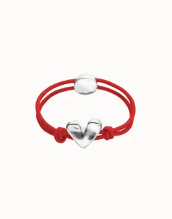 Red elastic thread bracelet with heart