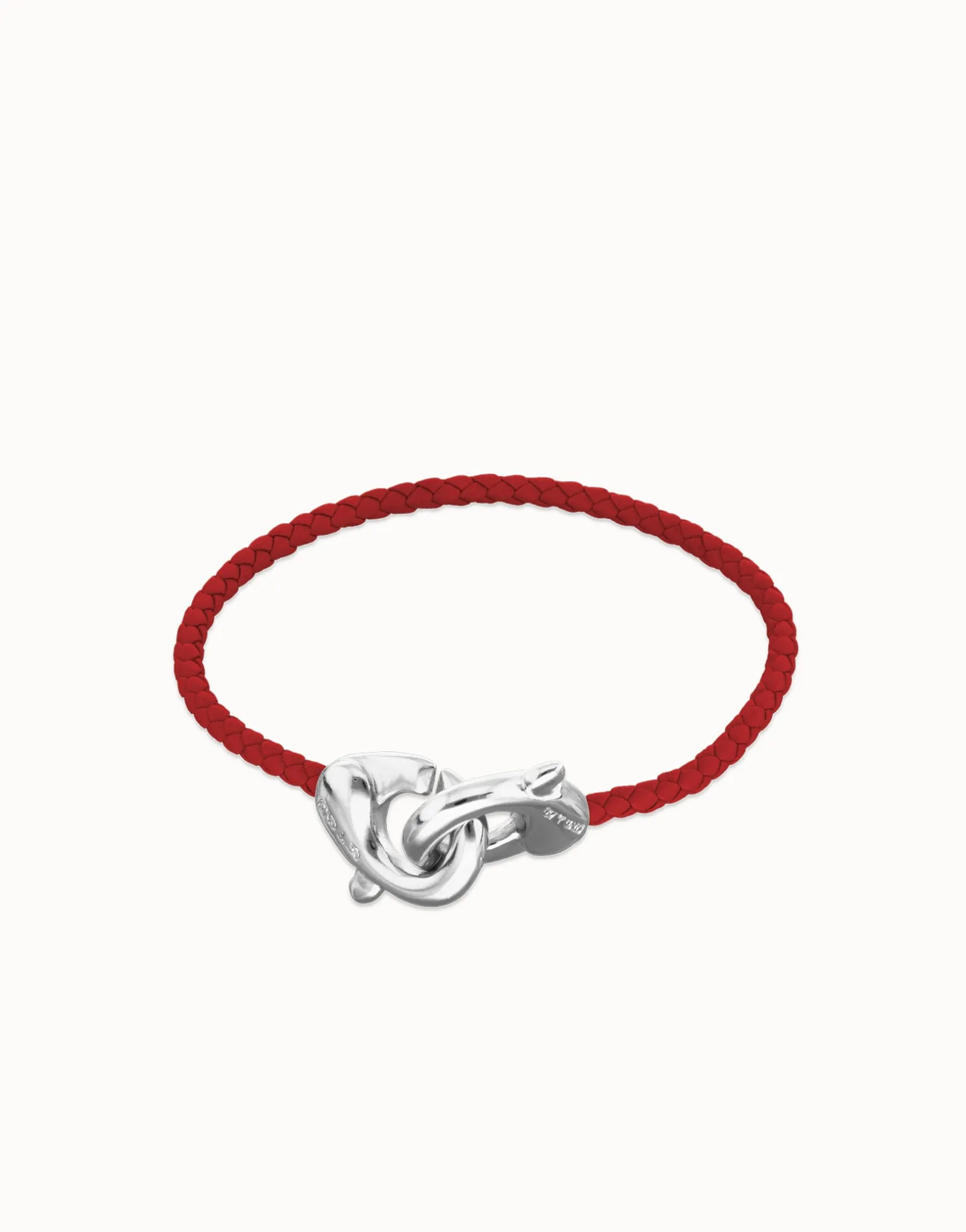 Red leather bracelet with interlocking carabiner