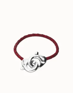 Red leather bracelet with interlocking carabiner
