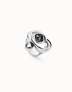 Ring with heart and central black crystal