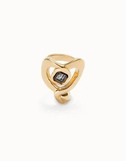 Ring with heart and central black crystal