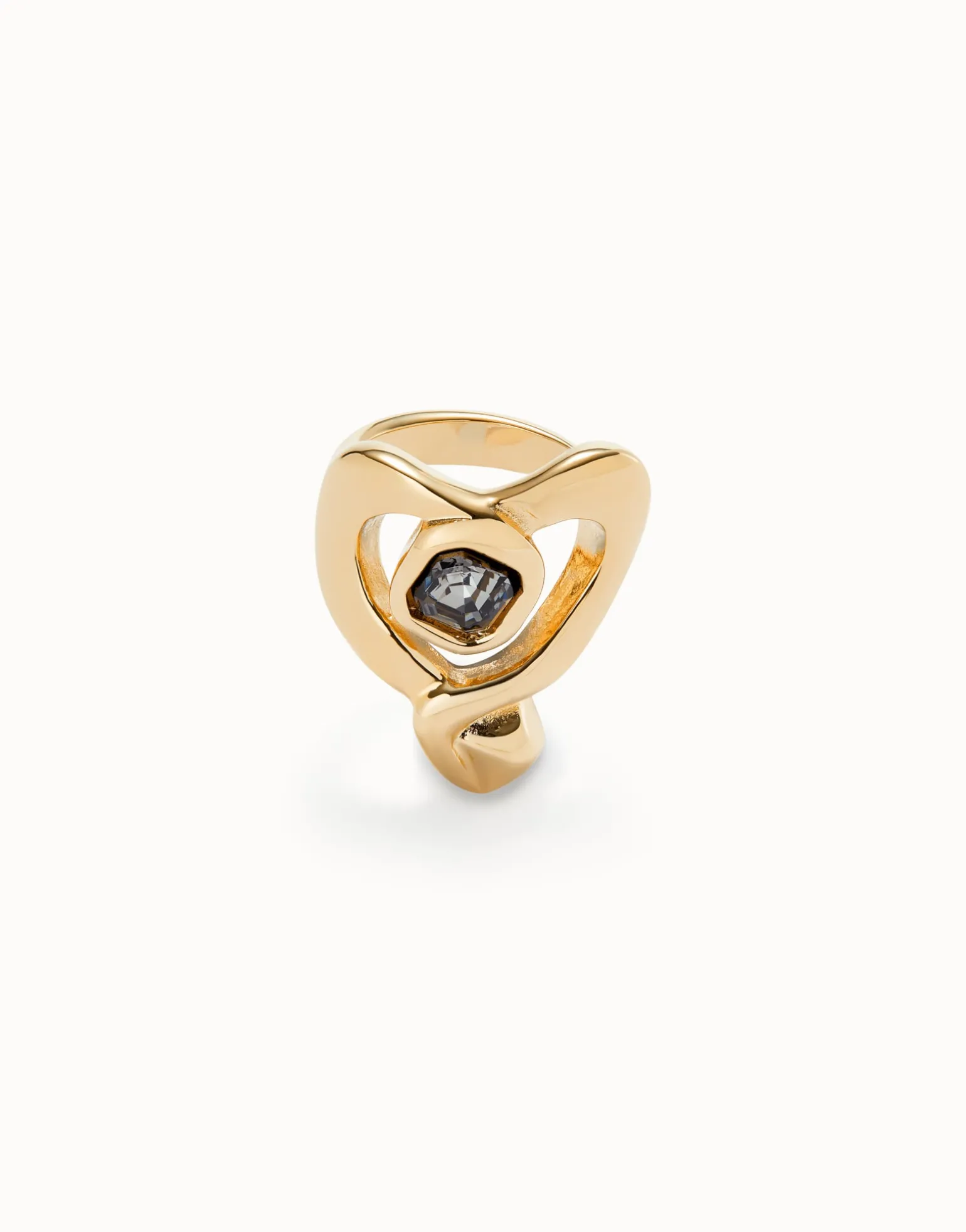 Ring with heart and central black crystal