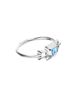 Semi-rigid bracelet with blue faceted crystal