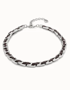 Short leather necklace with links