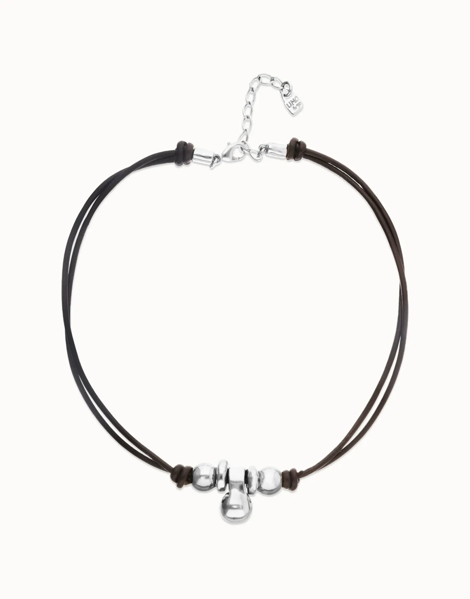 Short leather necklace with three spheres
