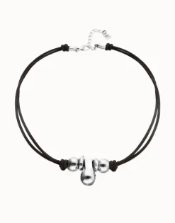 Short leather necklace with three spheres