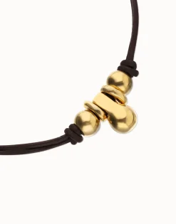 Short leather necklace with three spheres