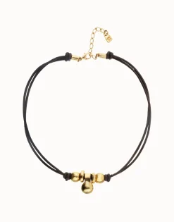 Short leather necklace with three spheres