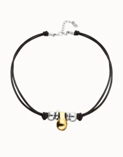 Short leather necklace with three spheres