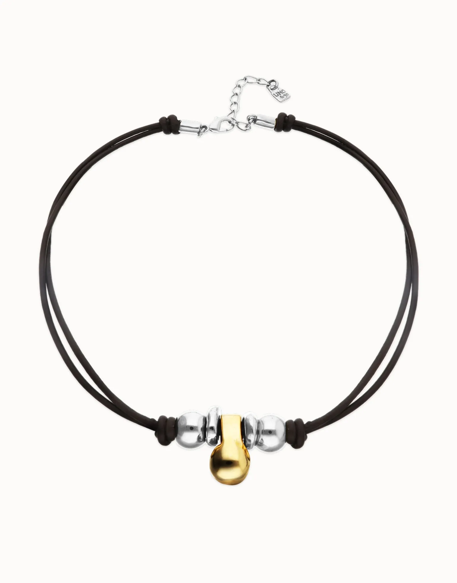 Short leather necklace with three spheres