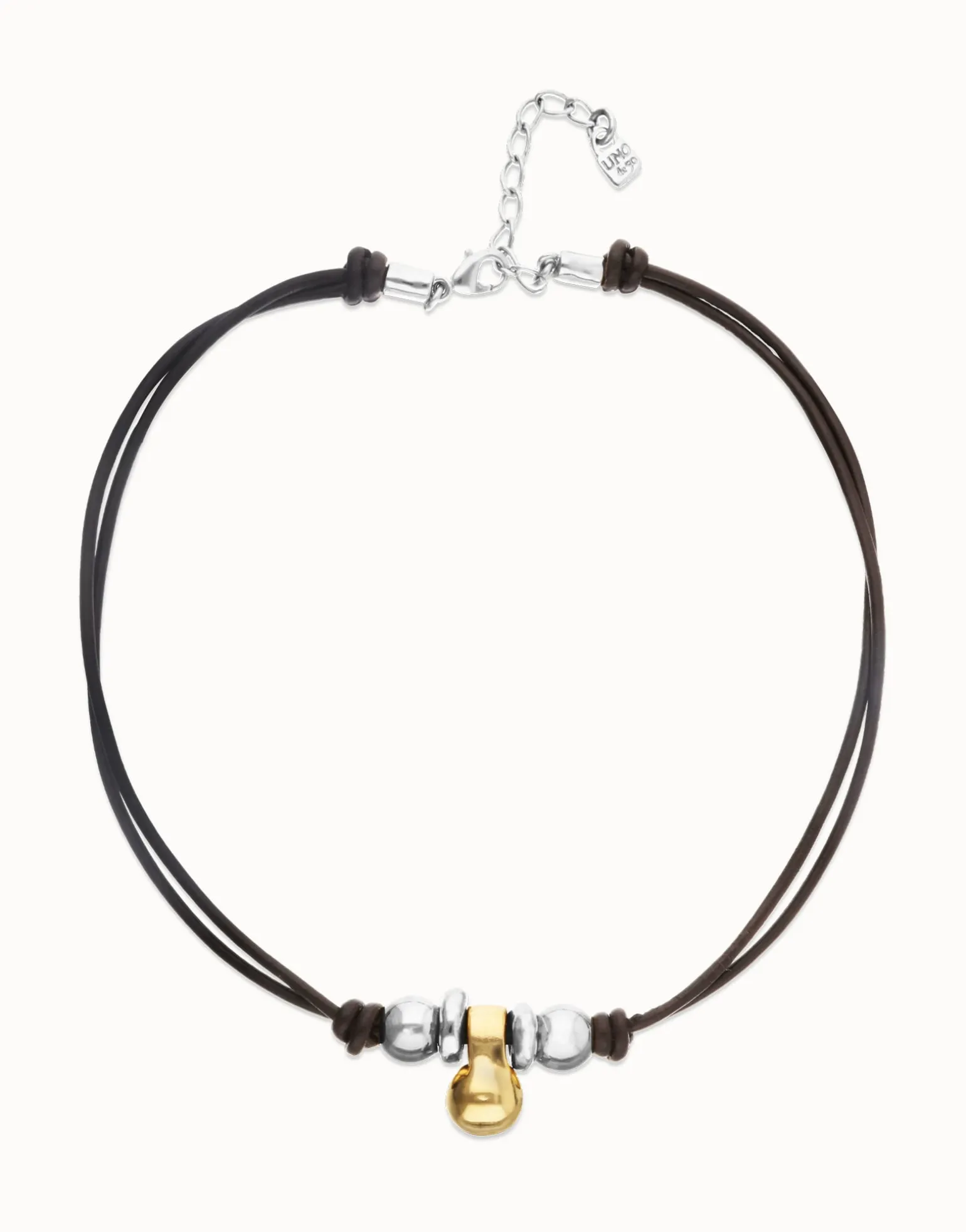 Short leather necklace with three spheres