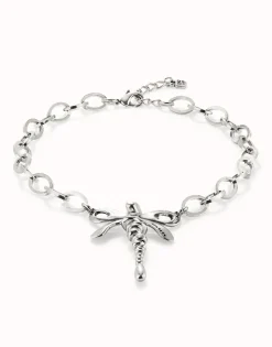 Short link chain necklace with dragonfly