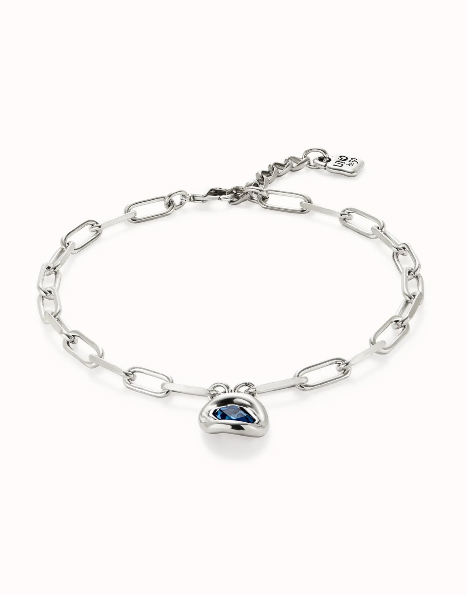 Short link chain pendant necklace blue crystal