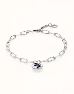 Short link chain pendant necklace purple crystal