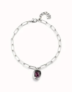 Short link chain pendant necklace pink crystal