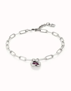 Short link chain pendant necklace pink crystal