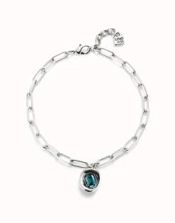 Short link chain pendant necklace sky-blue crystal