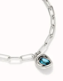 Short link chain pendant necklace sky-blue crystal