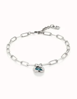 Short link chain pendant necklace sky-blue crystal
