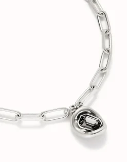 Short link chain pendant necklace grey crystal