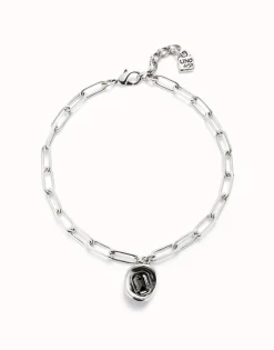Short link chain pendant necklace grey crystal