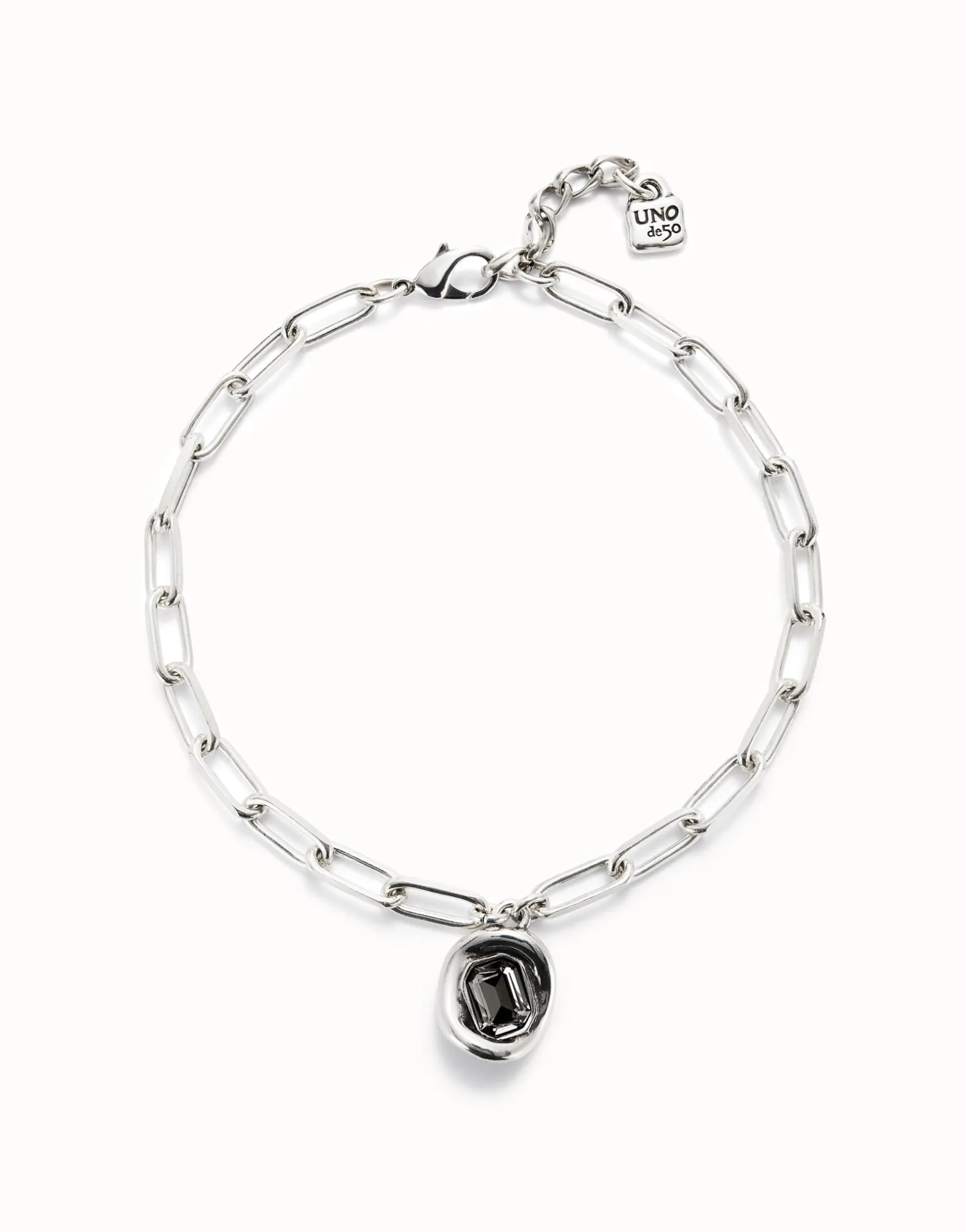 Short link chain pendant necklace grey crystal