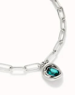 Short link chain pendant necklace green crystal
