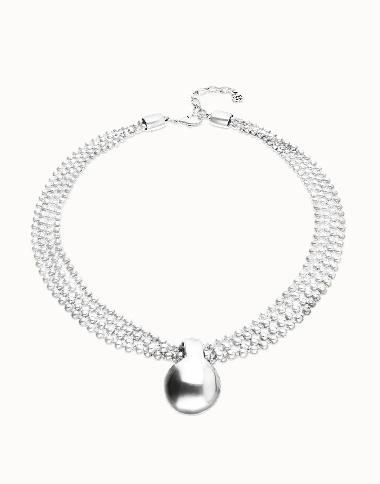 Short necklace with silver threads and large sphere