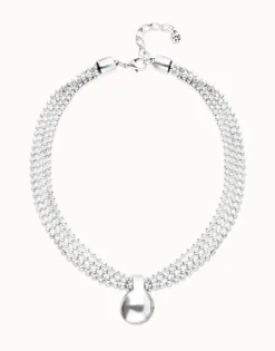 Short necklace with silver threads and large sphere