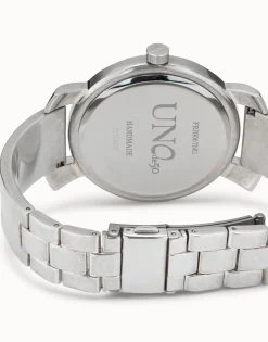 Silver plated watch with black dial