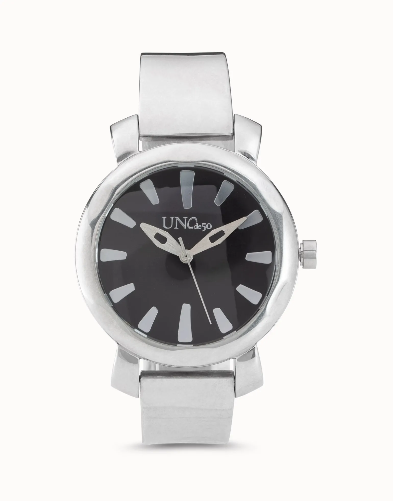 Silver plated watch with black dial
