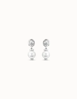 Sterling silver-plated drop earrings with pearl